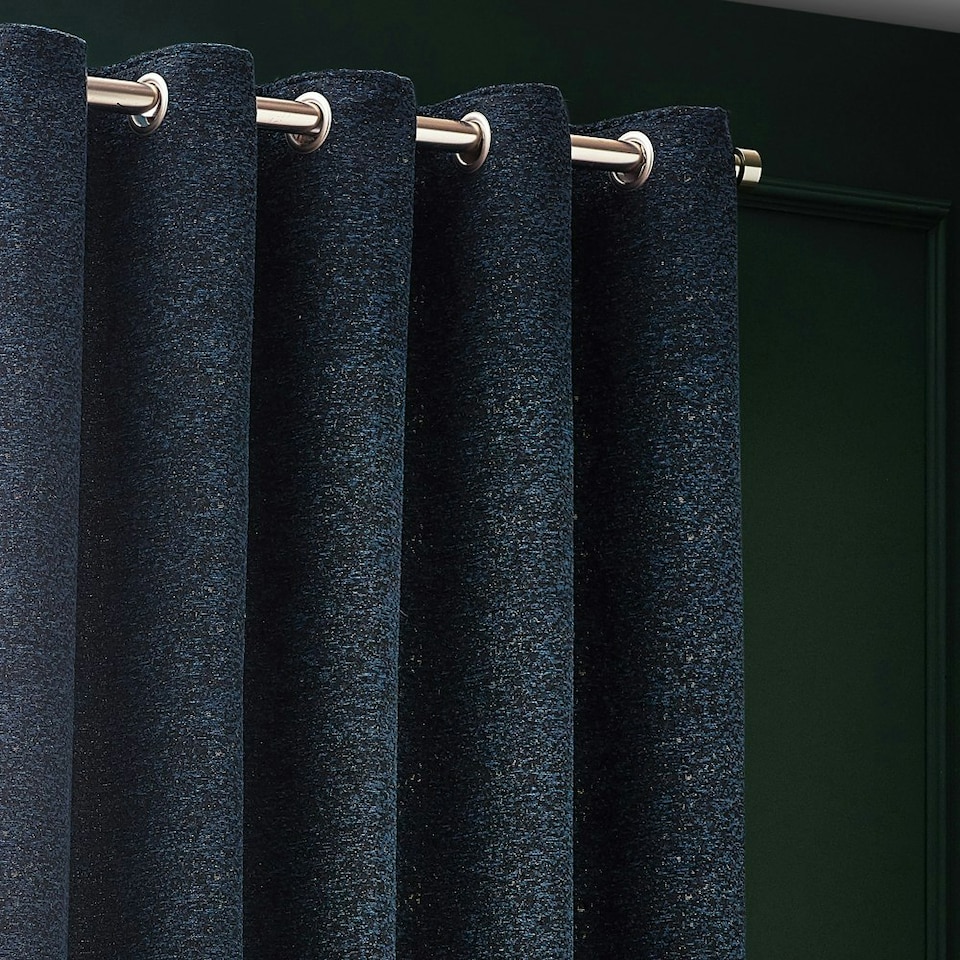 image 1 of Paoletti Galaxy Chenille Navy Eyelet Curtains 229 x 137cm