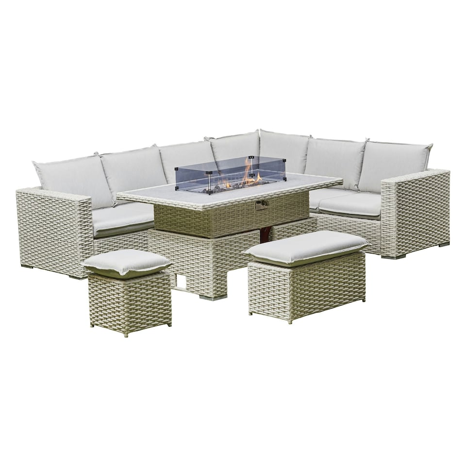 image 1 of DS Living Malibu Grey Rattan Garden Furniture 6 Seater + Fire Pit