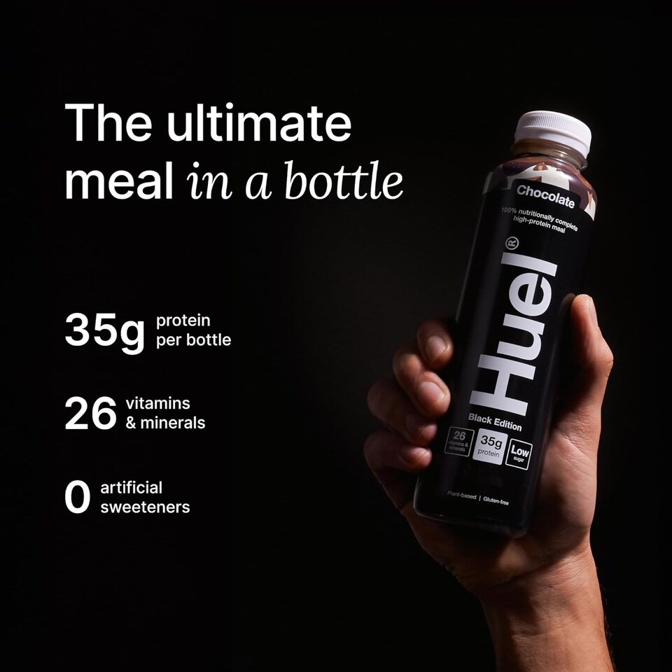 image 1 of Huel Ready-to-Drink Meal, BLACK EDITION Chocolate Protein Drink, 500ml Bottles (Pack of 8) - Protein Shakes, Pre-Portioned Meal, 35g of Protein per Bottle