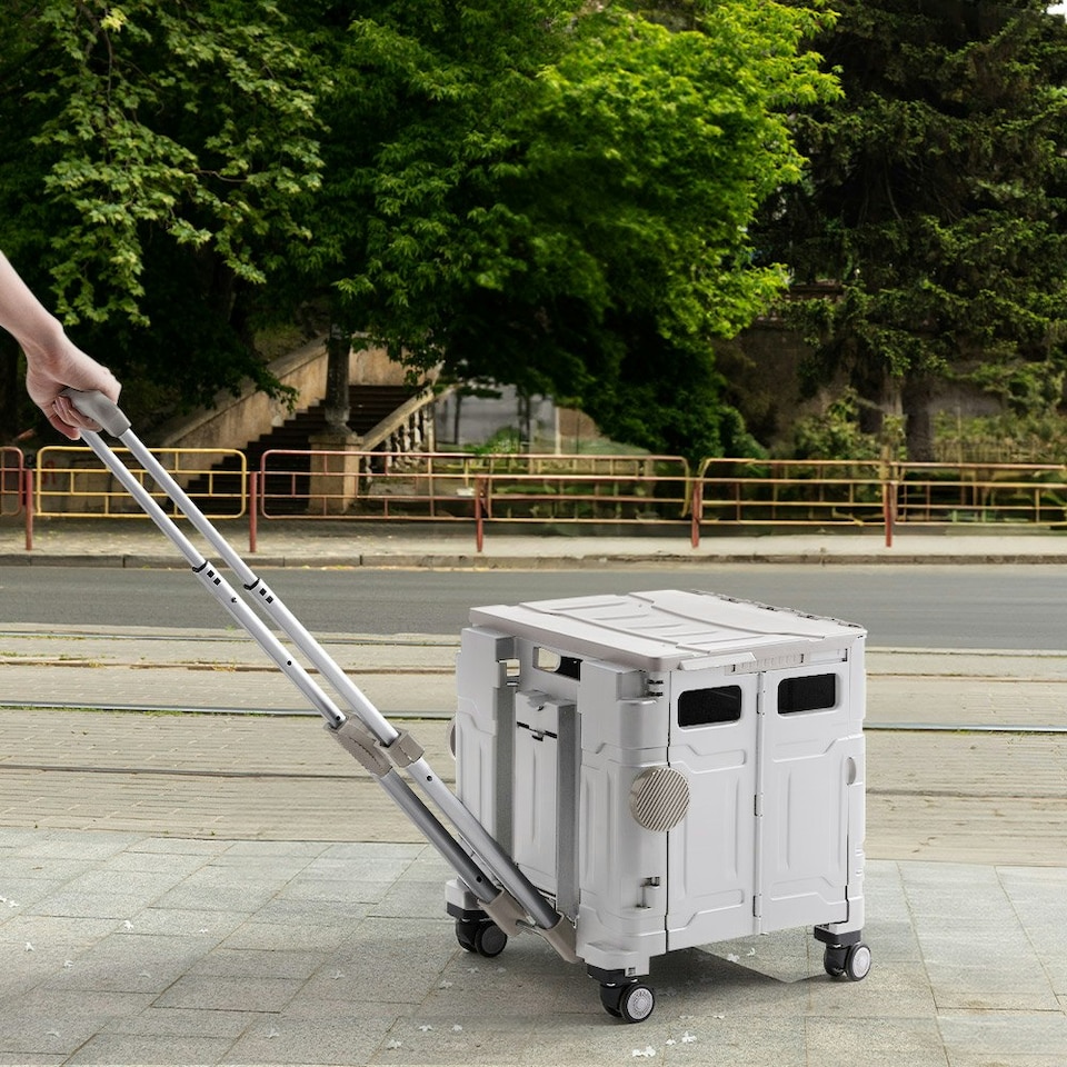 image 1 of Living and Home Collapsible Rolling Utility Crate - White 50L | White