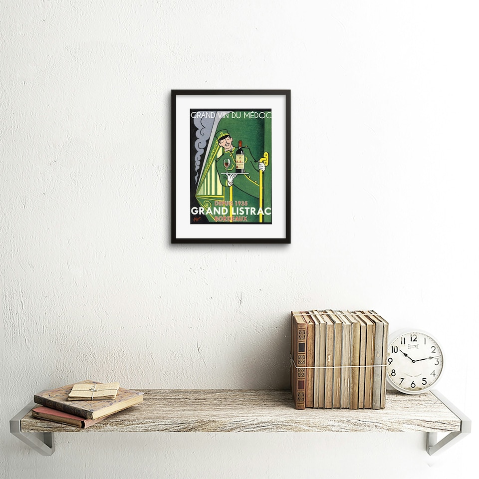 image 1 of Wine Grand Vin Medoc Listrac Express Vintage Ad 9x7" Black Framed Wall Art Print