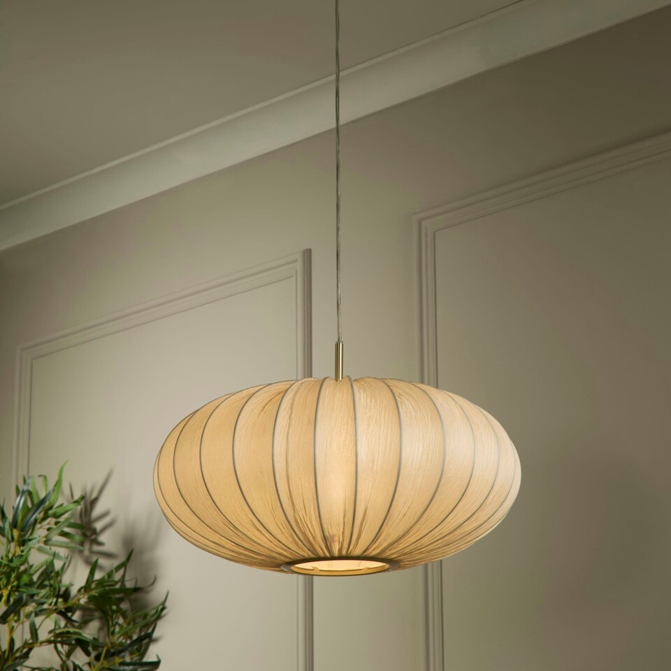 image 1 of Pleated Fabric Pendant - Ivory | White