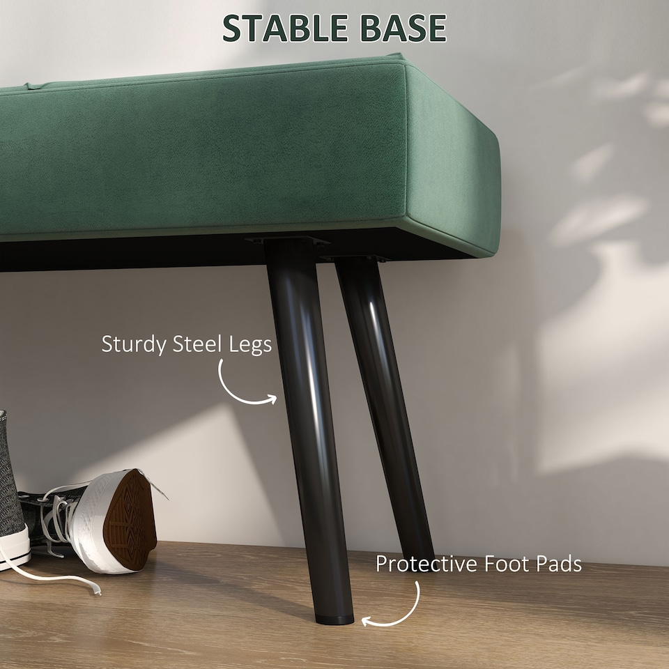 image 1 of HOMCOM End of Bed Bench, Upholstered Hallway Bedroom with Steel Legs, Green