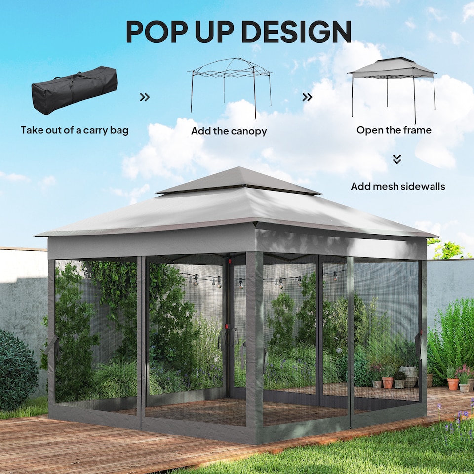 image 1 of Outsunny 3 x 3m Pop Up Gazebo, Marquee Party Tent with Double Tier Roof, Netting and Carry Bag, Event Shelter for Outdoor Patio, Light Grey