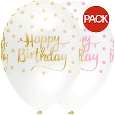 Creative Party Latex Happy Birthday Balloon (Pack of 6) - White/Gold - One Size