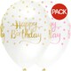 image 1 of Creative Party Latex Happy Birthday Balloon (Pack of 6) - White/Gold - One Size