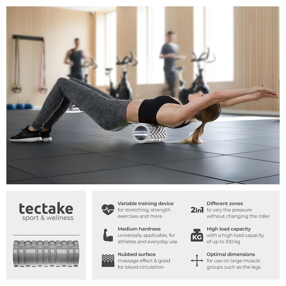 image 1 of Foam Roller with Textured Surface for Therapy Treatment, 335 x 145 mm | Grey | grey | 33,50 x 14,50 x 14,50 cm | 2