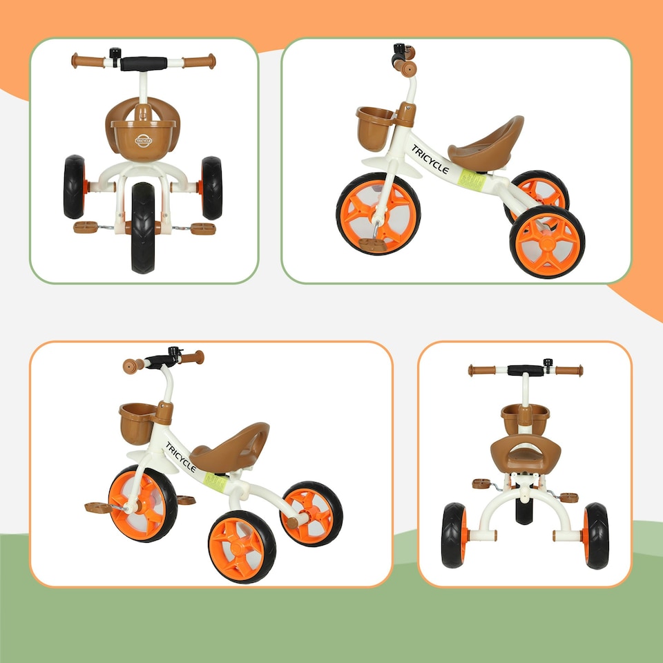 image 1 of Toddler Tricycle with Front Basket for Ages 2-5 Years Boys and Girls, Orange
