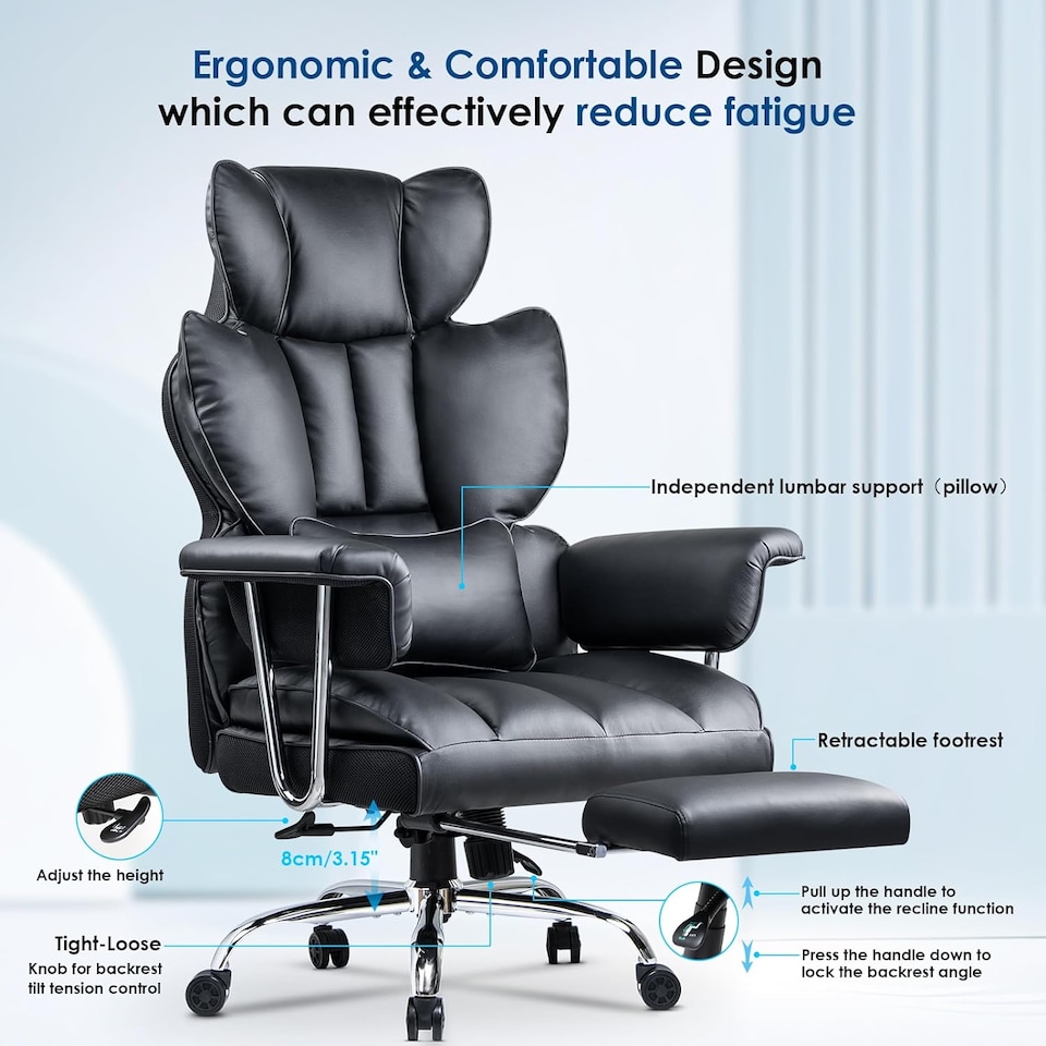 image 1 of Rattantree Ergonomic High Back Leather Office Chair with Footrest