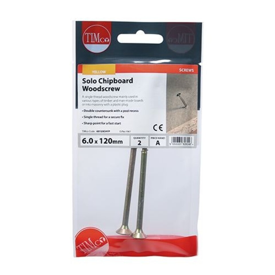 image 1 of Timco - Solo Woodscrews - PZ - Double Countersunk - Yellow (Size 6.0 x 120 - 2 Pieces)