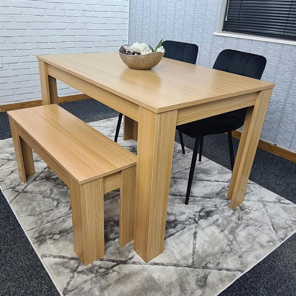 image 1 of Modern Grey Dining Table Set with 2 Black Velvet Chairs And 1 Bench Dining Room Furniture | Black | One Size | 4