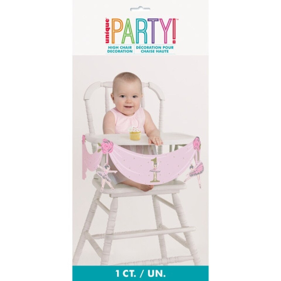 image 1 of Ballerina Pink & Gold 1st Birthday High Chair Decorating Kit