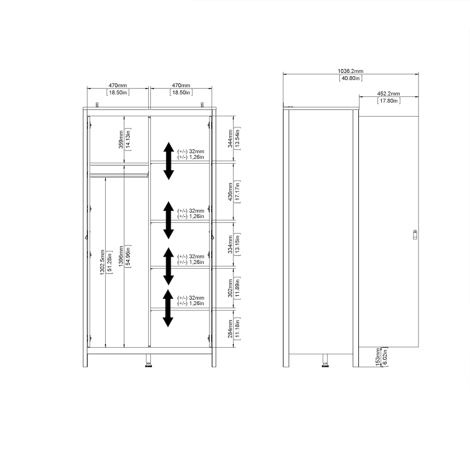 image 1 of Barcelona Wardrobe with 2 Doors in Matt Black