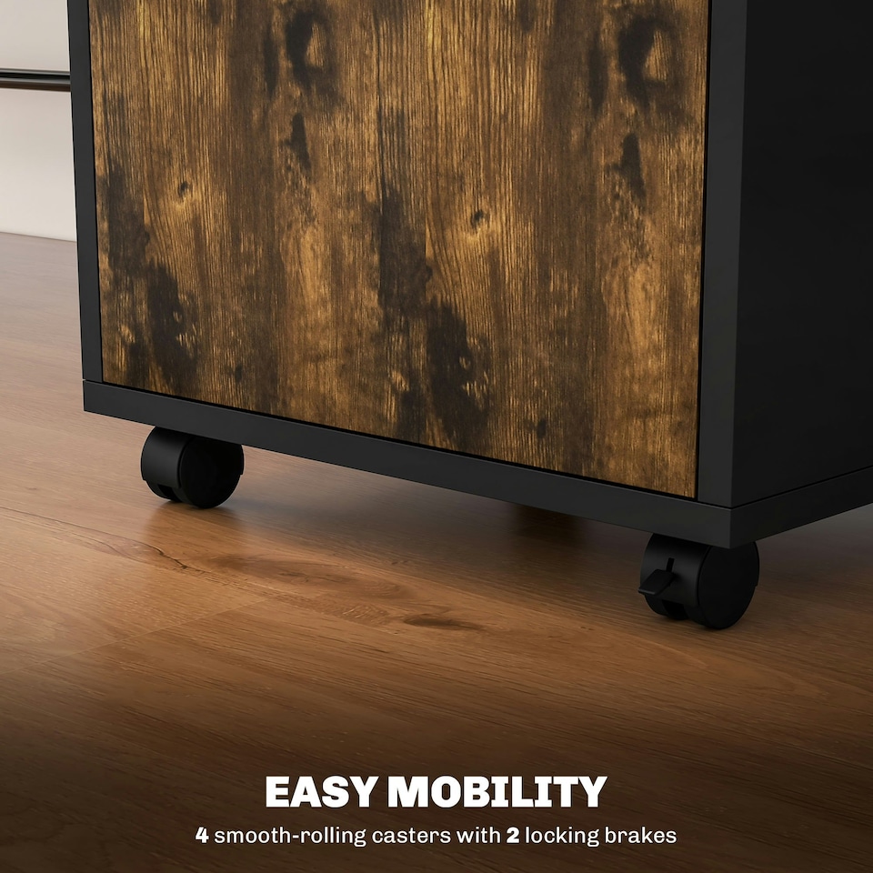 image 1 of HOMCOM 60cm Filing Cabinet with Drawers and Open Shelf, Rustic Brown