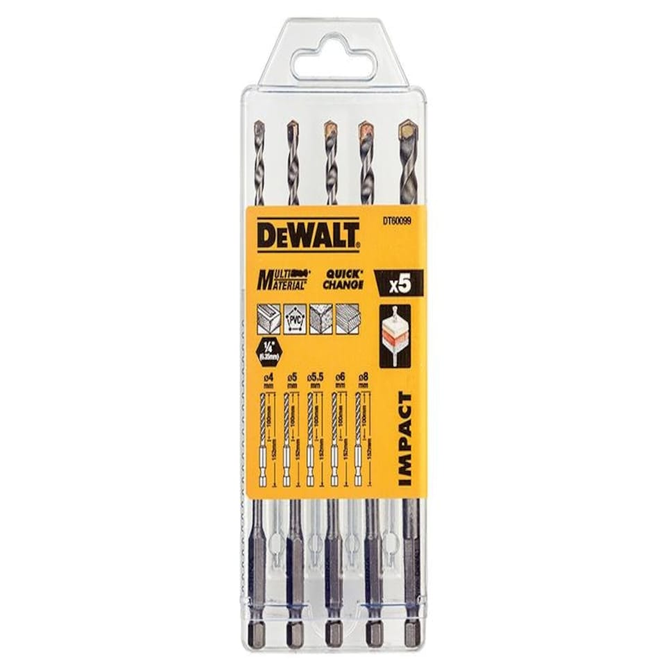 DEWALT Dt60099 Extreme Impact Masonry Drill Bit Set 5 Piece