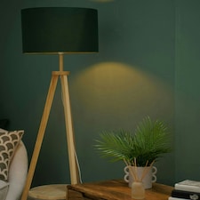 ValueLights Morrigan Wooden Tripod Floor Lamp Forest Green Shade Green