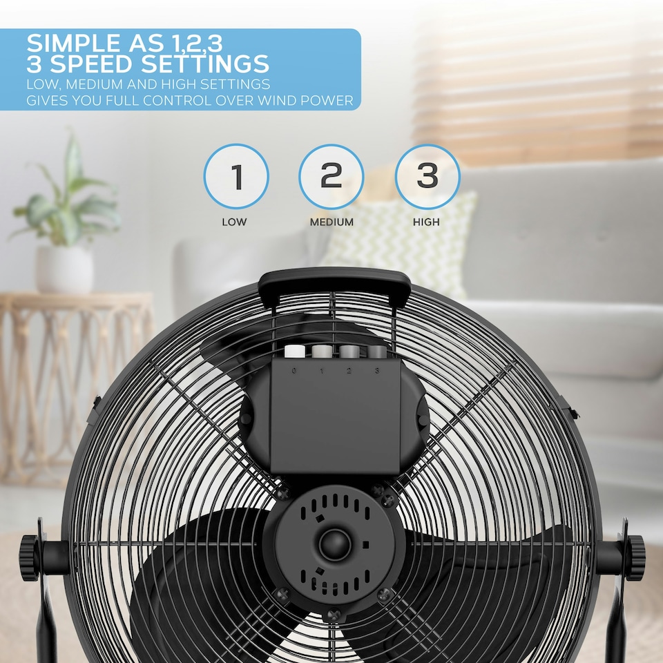 image 1 of Air Pro 16" Floor Fan 3 Speed Setting & Adjustable Tilt Indoor Electric Fan with Metal Blade & Body 1.6m Long Cable - Black