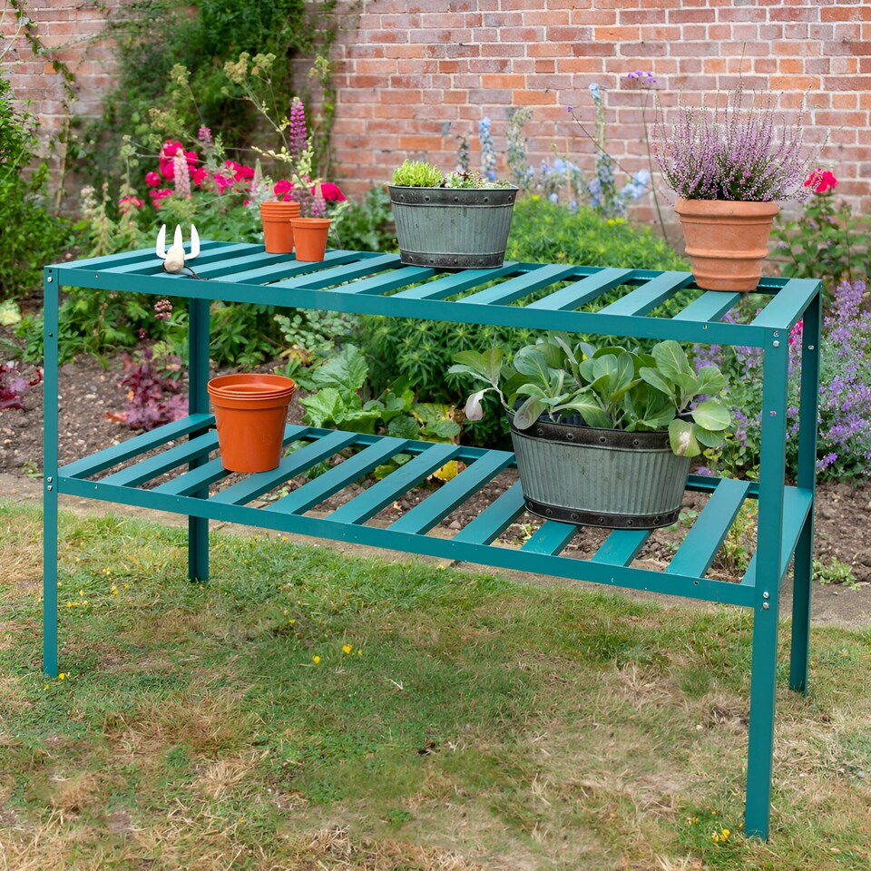 image 1 of Set of 2 Traditional Greenhouse 2 Tier Garden Staging Green 126cm | Green | Green | 1