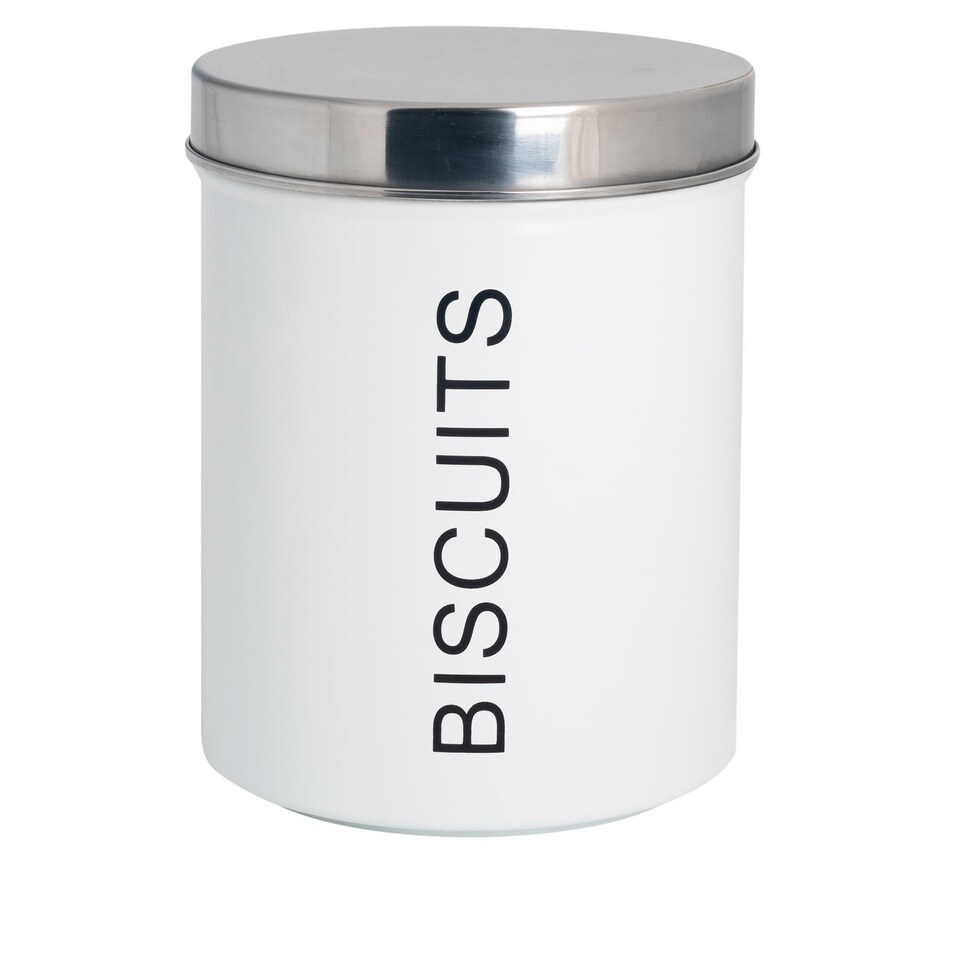 image 1 of Harbour Housewares Round Metal Kitchen Biscuit Tin - White