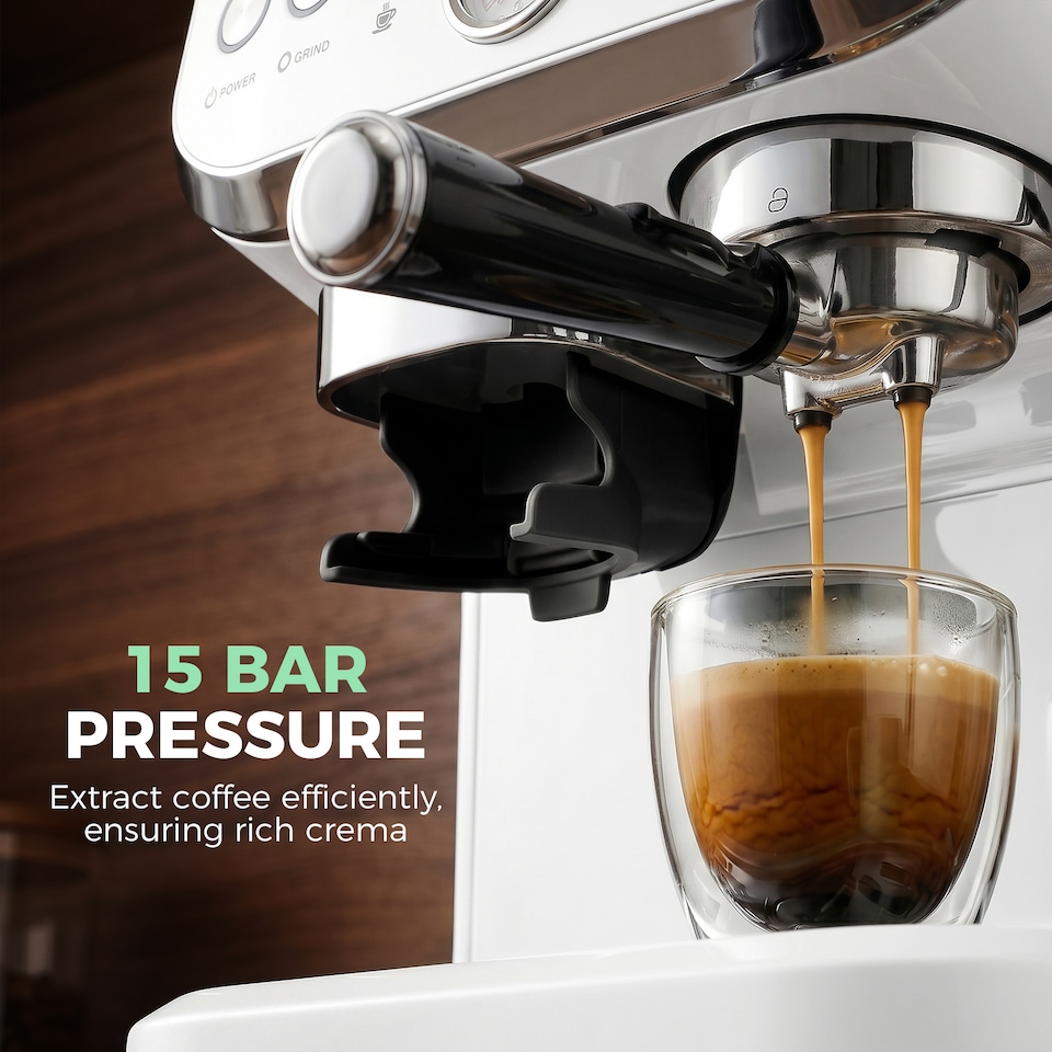 image 1 of HOMCOM Espresso Machine, Bean Grinder & Steam Wand, 15 Bar Pressure