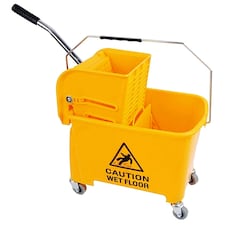 1 x Yellow 20L Strong Durable Floor Cleaning Commercial Kentucky Dual-Bucket & Wringer System With Wheels & Handle