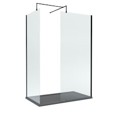 8mm Glass Wetroom Screens Black and Slate Grey Tray 1400 x 700mm | Black | Matt Black