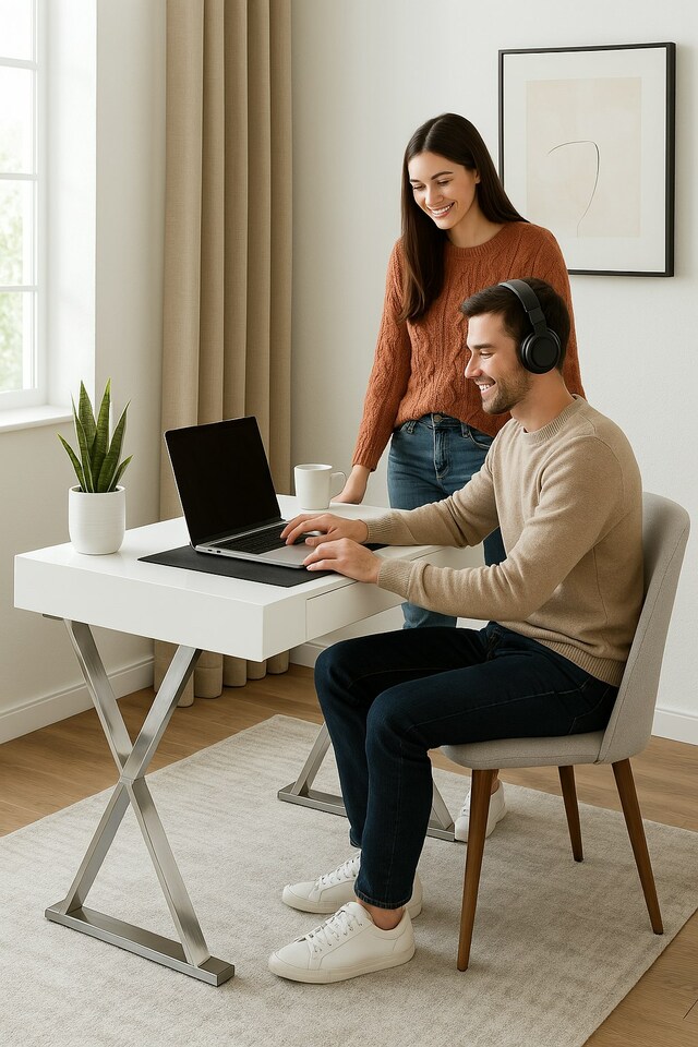 image 1 of Centurion Supports ADONIS Gloss White and Chrome Ergonomic Home Office Luxury Computer Desk | White | White | 1