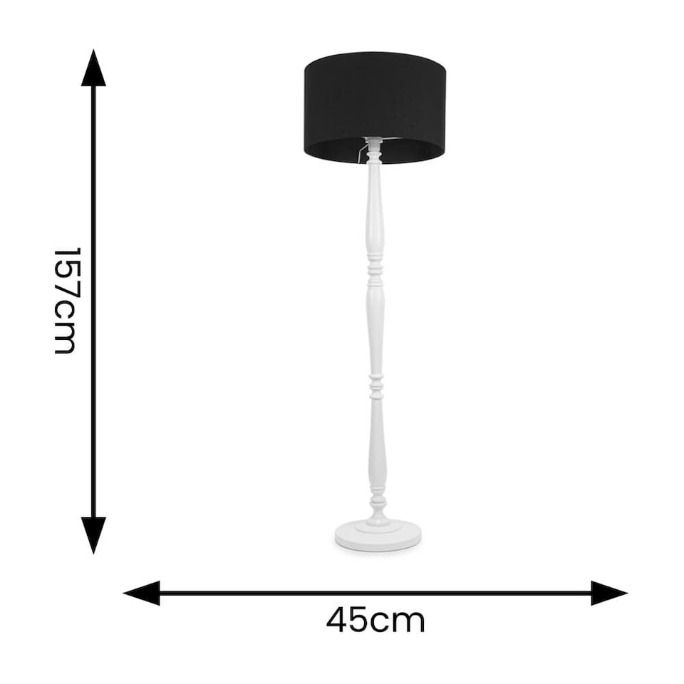 image 1 of ValueLights Victoria White Wood Floor Lamp Black Shade | White | Black