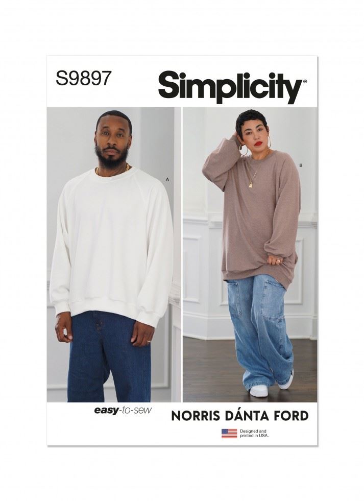 Simplicity 9897 Paper Sewing Pattern – Men’s & Women’s Tops & Sweaters, Size A (XS–S–M–L–XL–XXL), Easy