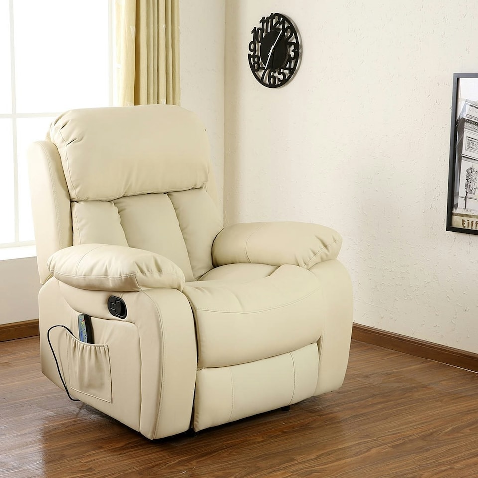 image 1 of Chester Bonded Leather Manual Recliner Chair with Heat And Massage (Cream)