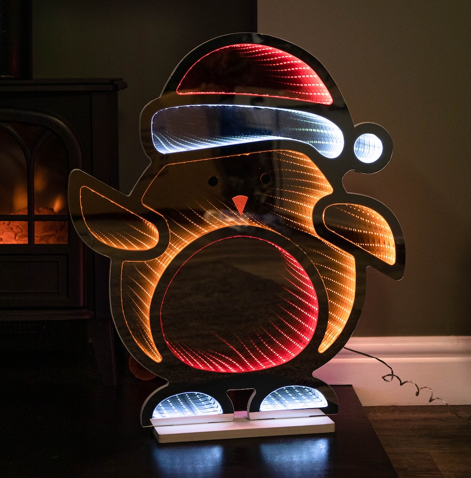 image 1 of 60cm Light up Robin in Santa Hat Christmas Infinity Decoration with LEDs