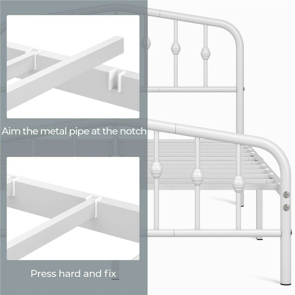 image 1 of Yaheetech 190 cm L × 135 cm W Modern Metal Bed Frame with Arched Headboard White