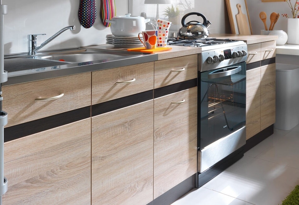 image 1 of Under Sink Kitchen Cabinet Small 800mm Unit Freestanding Base Cupboard Sonoma Oak And Wenge Junona