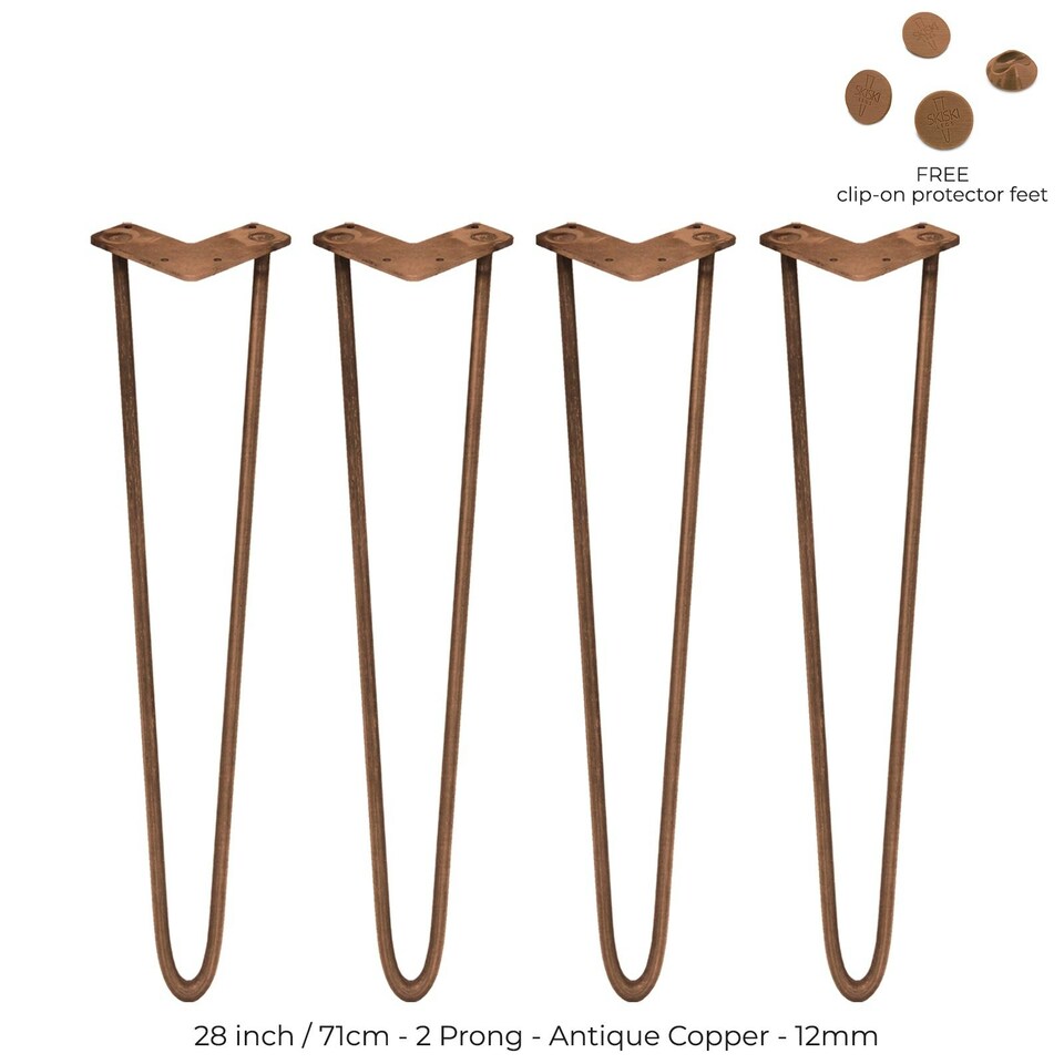 image 1 of 4 x 28" Hairpin Legs - 2 Prong - 12mm - Antique Copper | Brown | 1