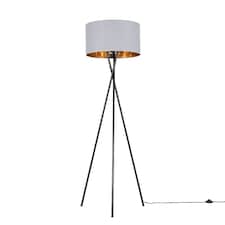 ValueLights Camden Black Tripod Floor Lamp Grey & Gold Shade & Bulb | Gold