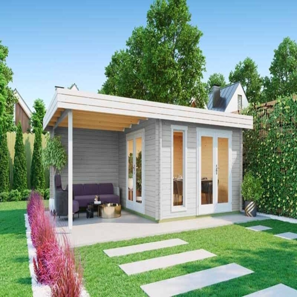image 1 of Anders-Log Cabin, Wooden Garden Room, Timber Summerhouse, Home Office - L688 x W414.8 x H233.7 cm Brown