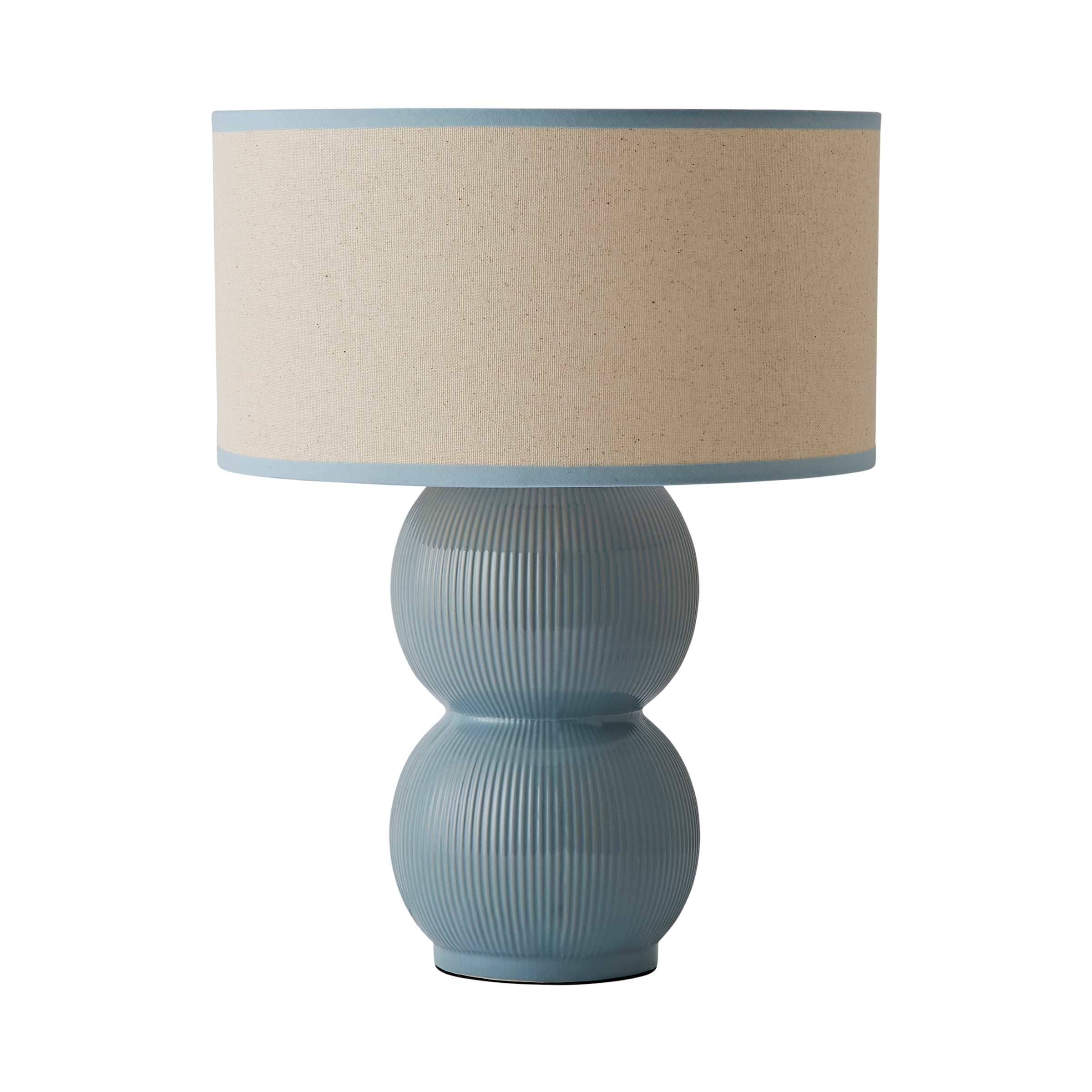ValueLights Gemma Linen with Trim Drum Lamp Shade Stacked Ribbed Glazed Table Lamp in Pale Green
