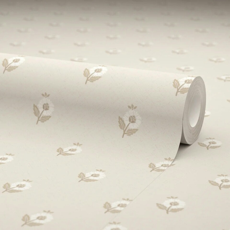 image 1 of Ditsy Posy Wallpaper in Taupe on Cream Multi