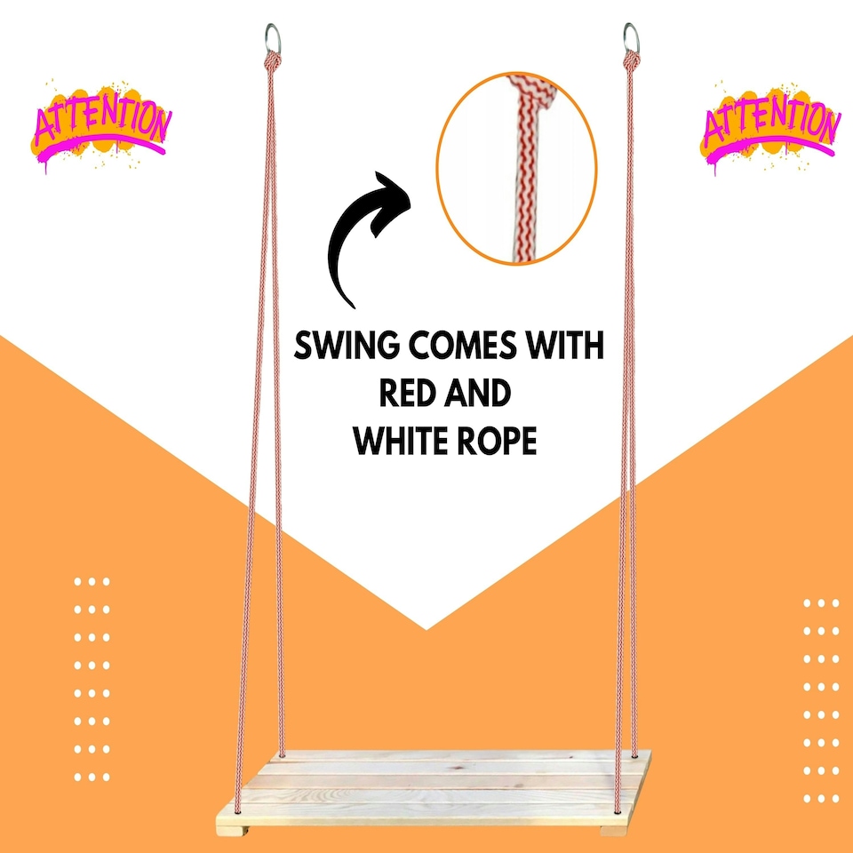 image 1 of NOVECRAFTO Wooden Swing Seat for Gardens – Durable Outdoor Hanging Swing for Kids & Adults – Strong Rope & Wooden Seat for Relaxation or Play