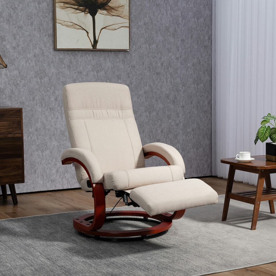 image 1 of HOMCOM Manual Recliner Swivel Reclining Chair with Footrest Armrests Beige