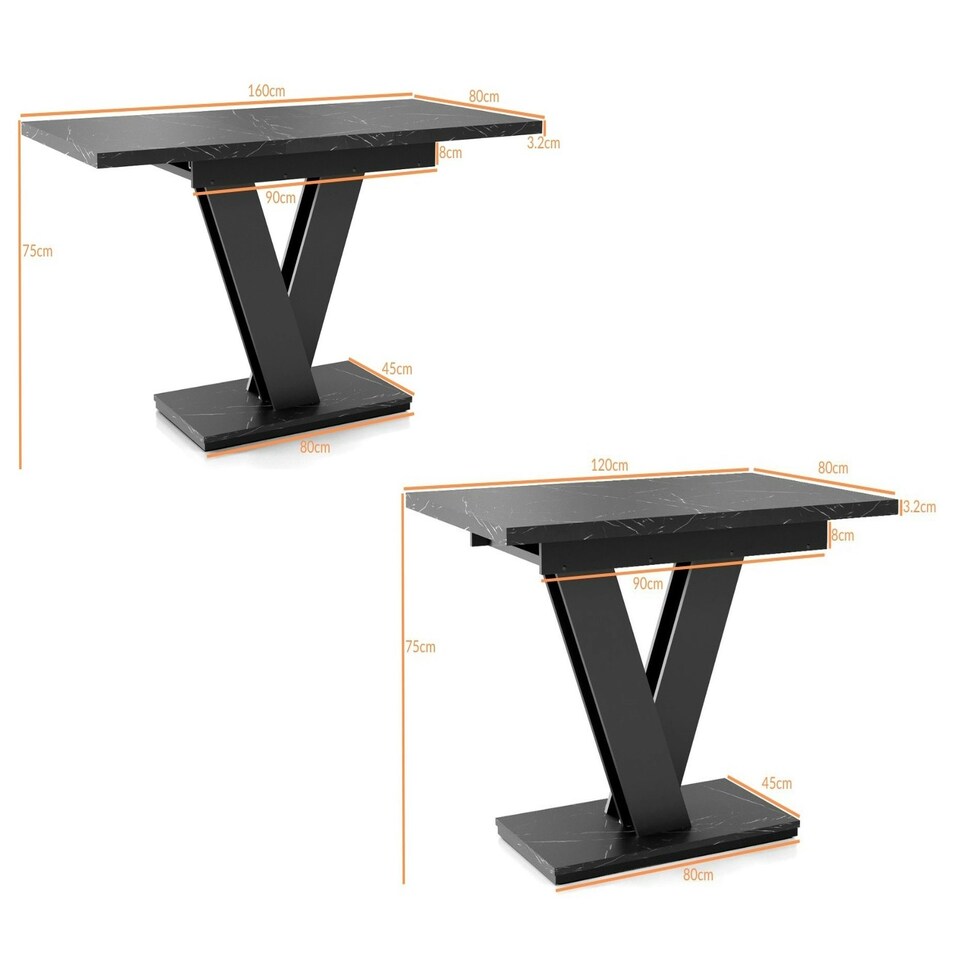 image 1 of Marble Extendable Dining Table Black Marble Effect Small Kitchen Table 120 -160cm - Cari