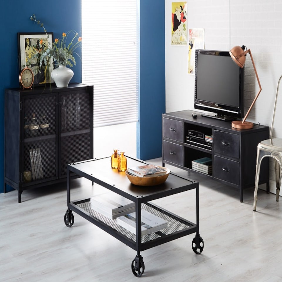 image 1 of Maren Dark Metal 2 Door Small Sideboard Black