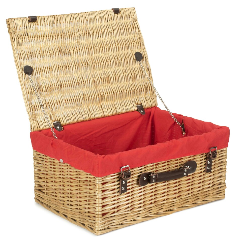 image 1 of 51cm Buff Wicker Picnic Basket with Lining Red | Red | One Size