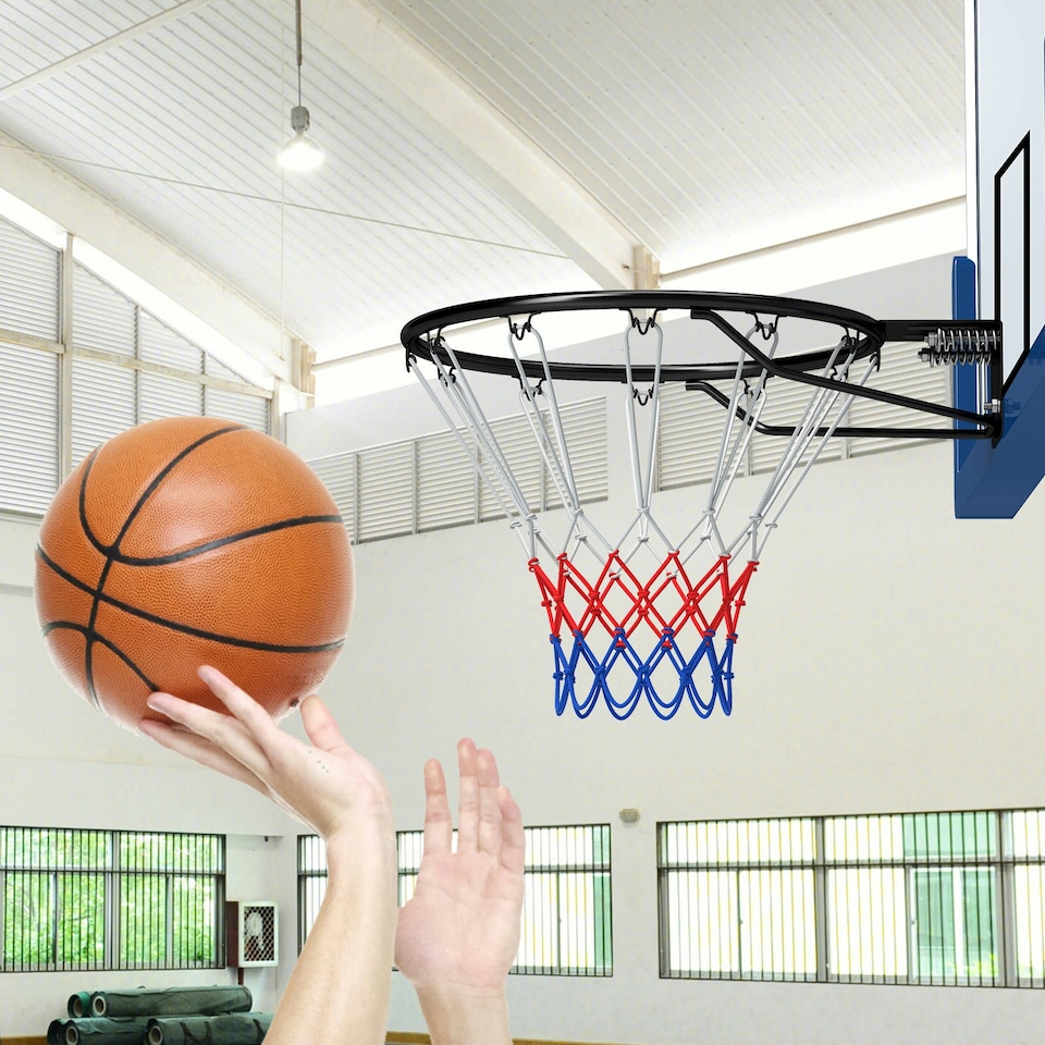 image 1 of COSTWAY Wall Mounted Basketball Rim Goal Replacement Black Black | Standard