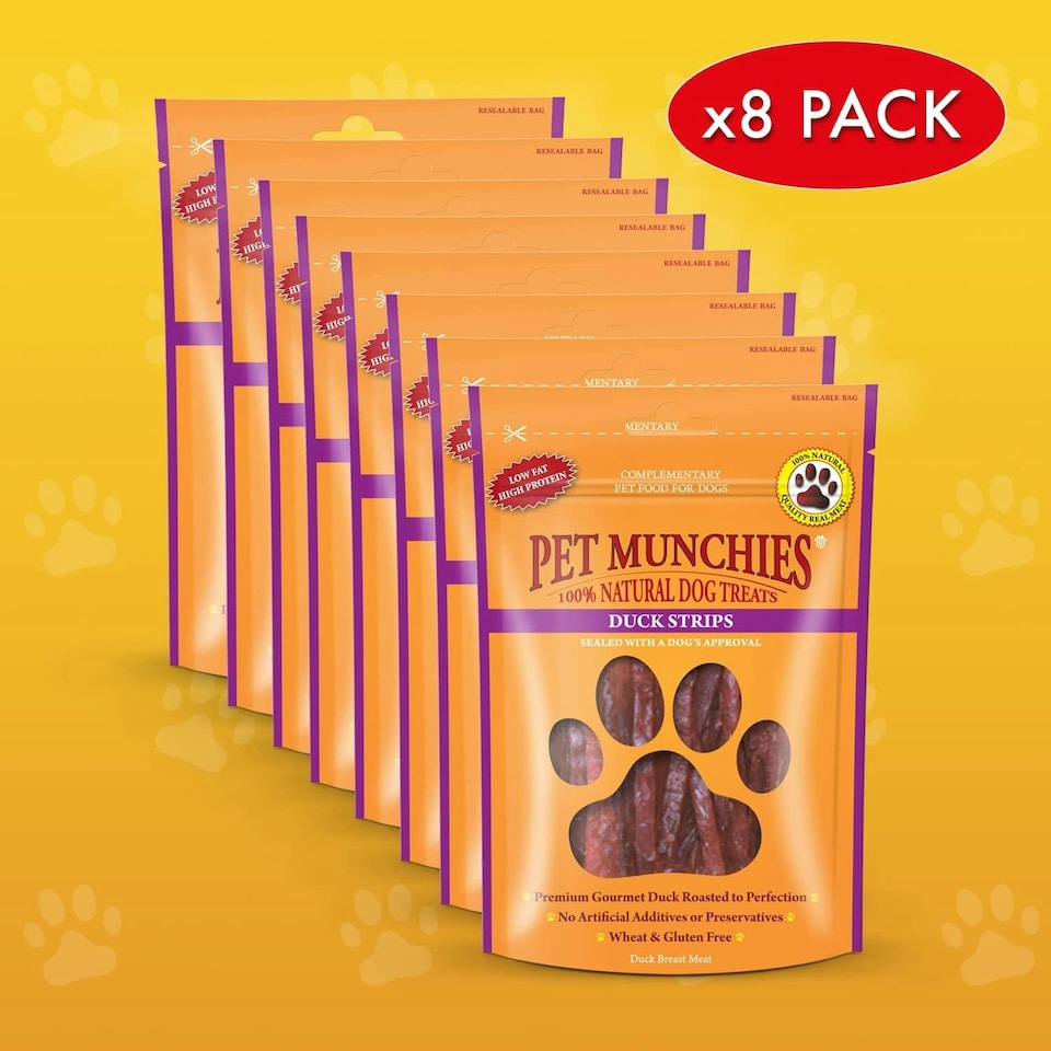 image 1 of Pet Munchies Duck Strips Dog Treats, Premium Grain Free Dog Chews with Natural Real Meat, Low in Fat and High in Protein 90g (Pack of 8)