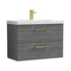 image 1 of Balterley Wall Hung Bathroom 2 Drawer Vanity Unit & 1 Tap Hole Ceramic Basin, & Handles | Grey