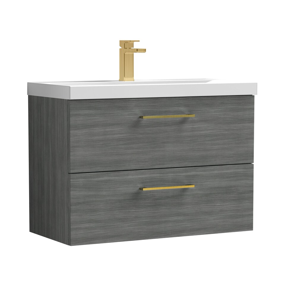 image 1 of Balterley Wall Hung Bathroom 2 Drawer Vanity Unit & 1 Tap Hole Ceramic Basin, & Handles | Grey