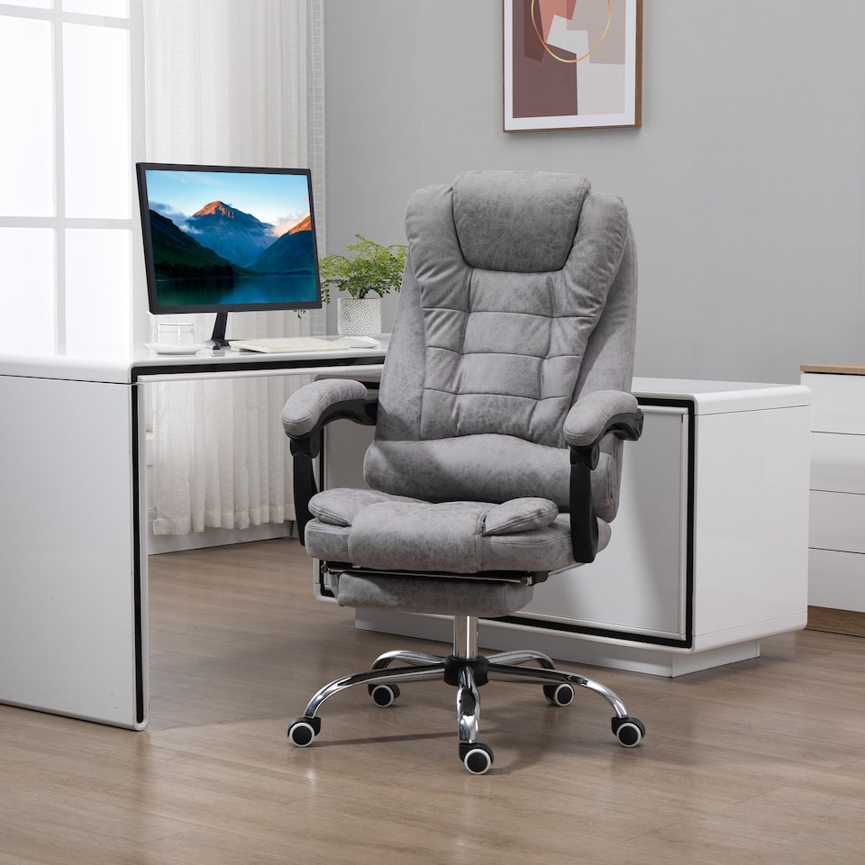 image 1 of Vinsetto Office Chair with 6 Point Massage and Back Heat, Microfiber Desk Chair with Footrest Adjustable Height and Swivel Wheels, Back Reclining, Grey