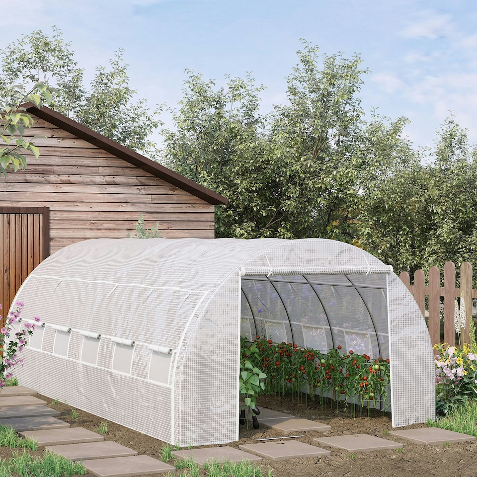 image 1 of Outsunny 6 x 3 x 2 m Polytunnel Greenhouse Pollytunnel Tent w/ Steel Frame White