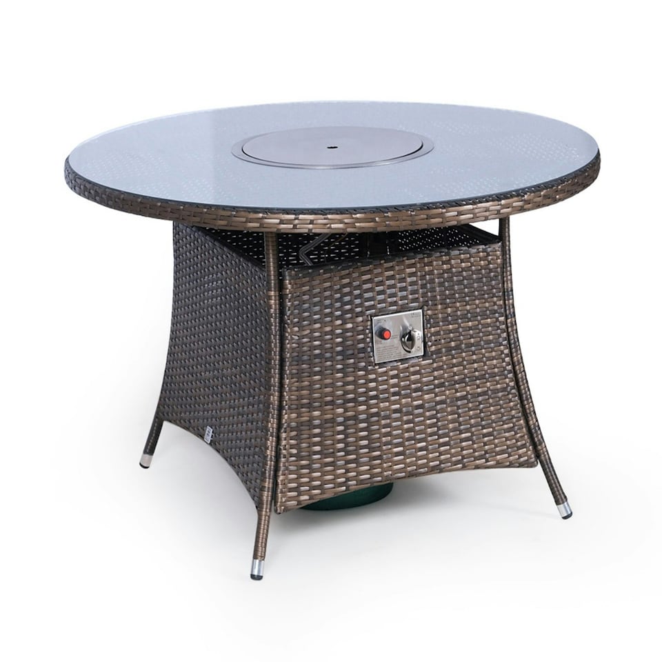 image 1 of Giardino Fire Pit 4 Seater Round Rattan Dining Table Brown